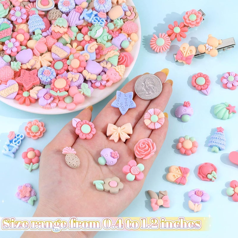 Glitzest 100PCS TINKRSTUFF Macaroon Flower Slime Charms Cute Flatback Resin Charms For Slime, Kawaii Random Decoden Charm for Embellishments Phone Junk Case Charms Bulk,Hairpins Scrapbooking Crafting DIY Decor - Image 2